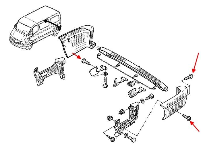 Schéma de montage pare choc arrière Renault Master 2 (1997-2010) 