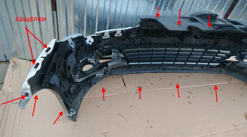 Befestigungspunkte der vorderen Stoßstange Renault Megane 3 (2008-2015)