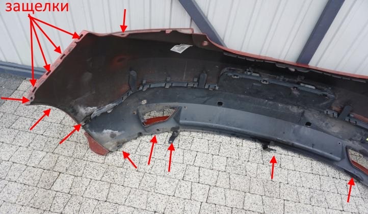 Befestigungspunkte der hinteren Stoßstange Renault Megane 3 (2008-2015)