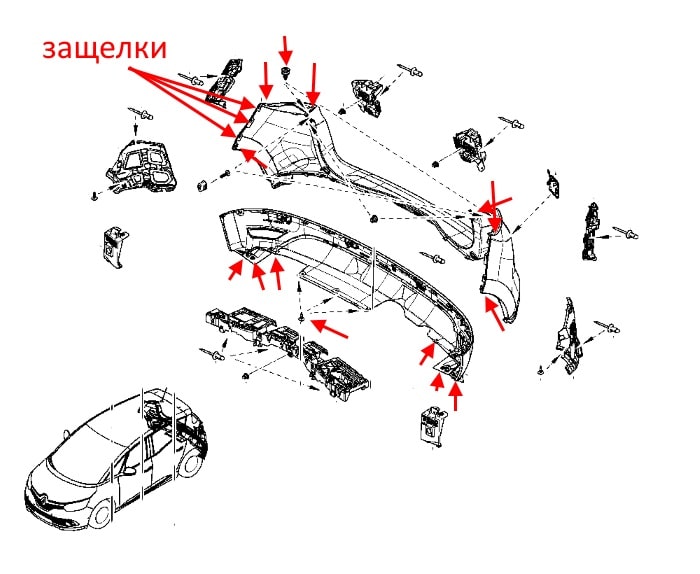 Schema montaggio paraurti posteriore Renault Scenic 4 (dopo il 2016)