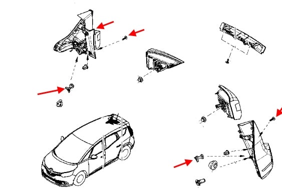 Schema montaggio luci posteriori Renault Scenic 4 (dopo il 2016)