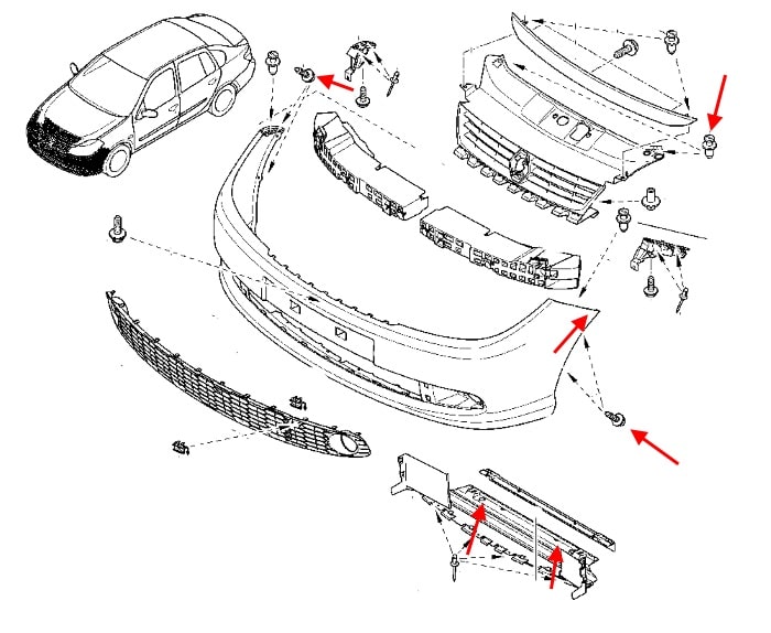 Schéma de montage pare choc avant Renault Symbol / Thalia (2008-2013)