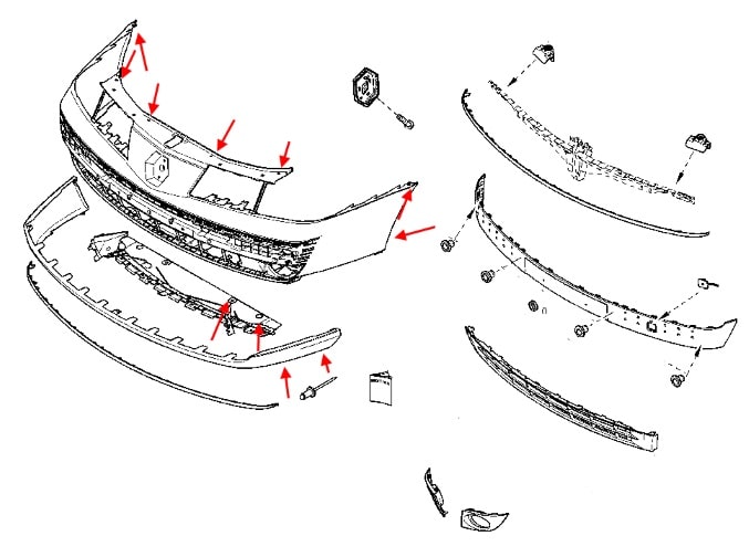 Schéma de montage du pare-chocs avant Renault Vel Satis