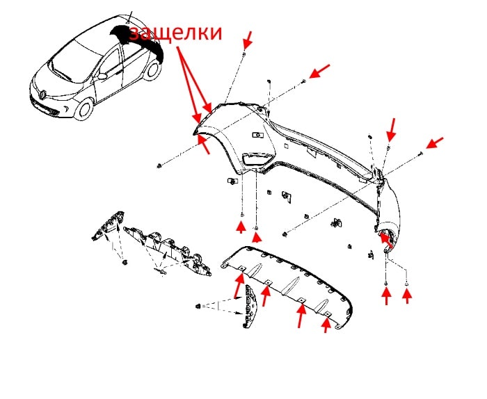 Schéma de fixation pare-chocs arrière Renault ZOE