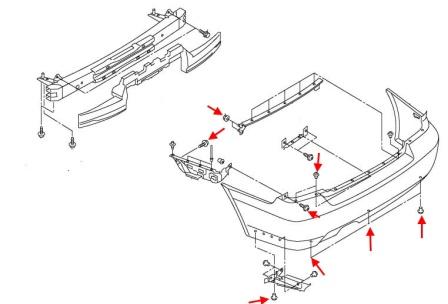 Diagrama de montaje del parachoques trasero Saab 9-2X