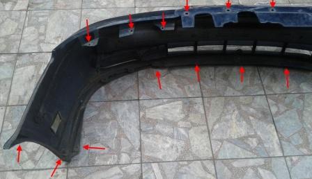 puntos de fijación del parachoques delantero Saab 9-5 (2001-2005)