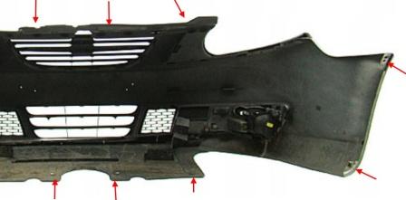 the attachment of the front bumper Saab 9-5 (2005-2010)