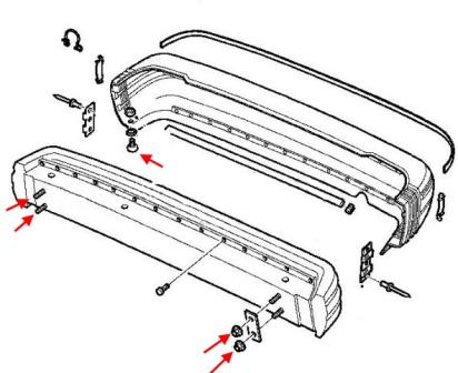 Montageplan für die hintere Stoßstange des Saab 9000