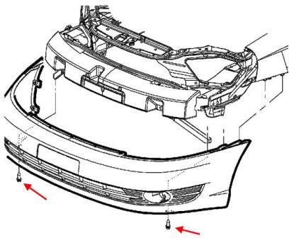 The scheme of fastening of the front bumper Saturn L-Series 