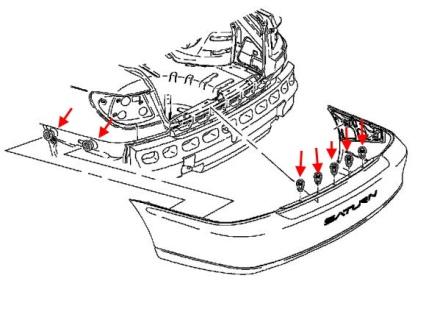 The scheme of fastening of the rear bumper Saturn L-Series 