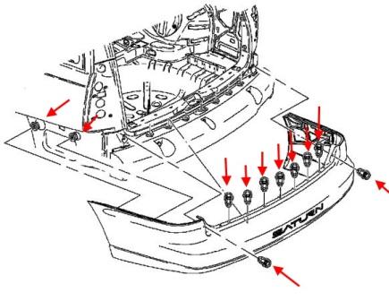 The scheme of fastening of the rear bumper Saturn L-Series 