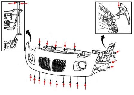 The scheme of fastening of the front bumper Saturn Sky