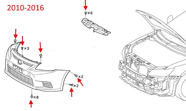 Scion tC front bumper attachment diagram