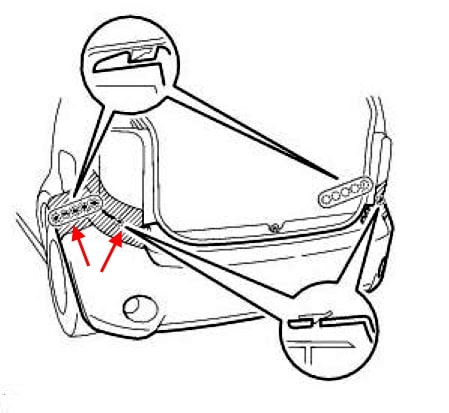 Схема крепления заднего бампера Scion xB (2006-2015) (Toyota Rukus)