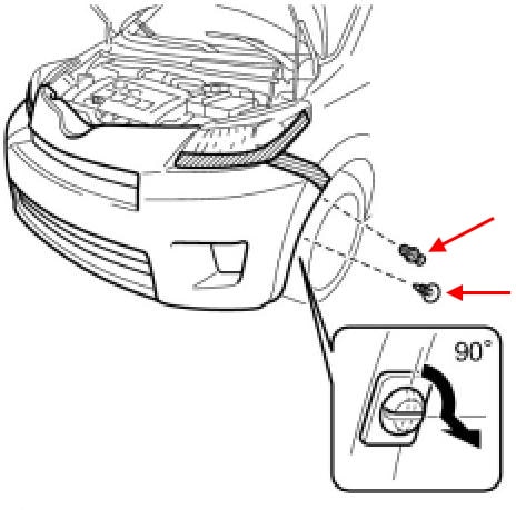 Schema fissaggio paraurti anteriore Scion xD (Toyota Ist)