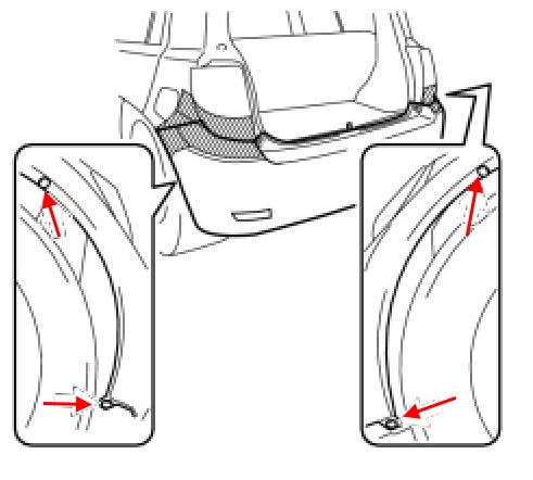 Schema di montaggio del paraurti posteriore Scion xD (Toyota Ist)