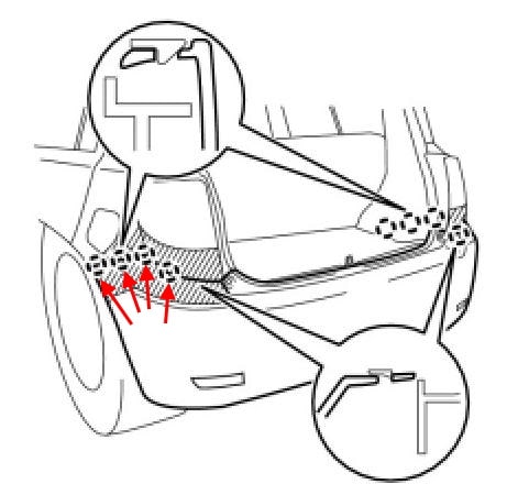 Schema di montaggio del paraurti posteriore Scion xD (Toyota Ist)