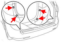 схема крепления заднего бампера Toyota Sienna XL30 (2010-2020)