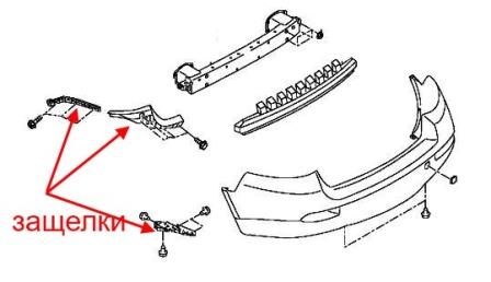 схема крепления заднего бампера Subaru B9 Tribeca (2008-2014)