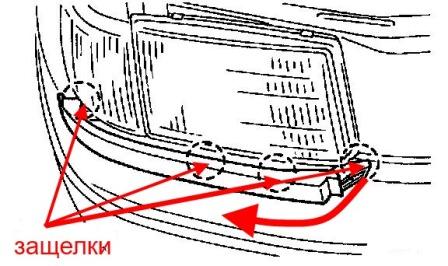 the scheme of fastening of the front bumper Subaru Forester SF (1997-2002)