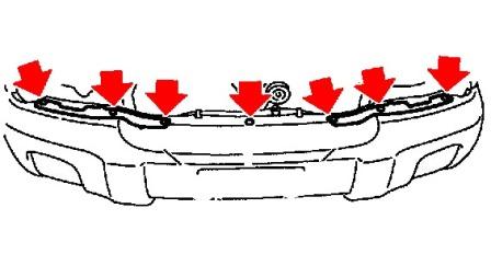 the scheme of fastening of the front bumper Subaru Forester SF (1997-2002)