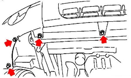 the scheme of fastening of the front bumper Subaru Forester SF (1997-2002)