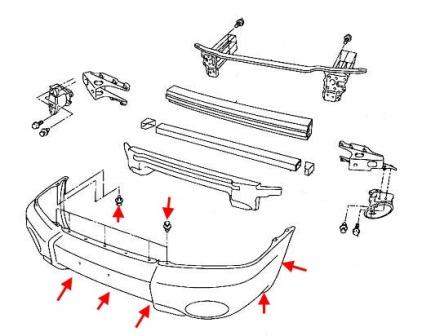 Montageschema für vordere Stoßstange Subaru Forester SG (2002-2005)