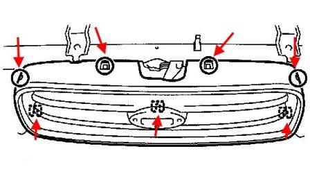 Montageschema für Kühlergrill Subaru Forester SG (2002-2005)