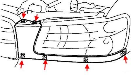 Montageschema für vordere Stoßstange Subaru Forester SG (2002-2005)