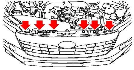 the scheme of fastening of the front bumper Subaru Forester SH (2008-2013)