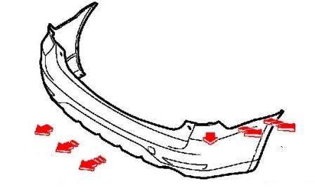 the scheme of fastening of the rear bumper Subaru Forester SH (2008-2013)