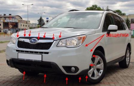 Befestigungspunkte für die Frontstoßstange Subaru Forester SJ (seit 2014)