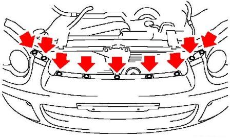 Montageschema für vordere Stoßstange Subaru Impreza (2000-2007)