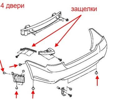 схема крепления заднего бампера Subaru Impreza (2007-2011)