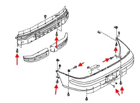 the scheme of fastening of the rear bumper Subaru Impreza (1992-2002)