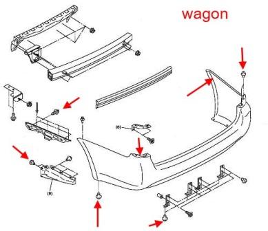 scheme of fastening of a back bumper for Subaru Legacy (2003-2009)