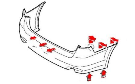 the scheme of fastening of the rear bumper Subaru Legacy (2009-2014)