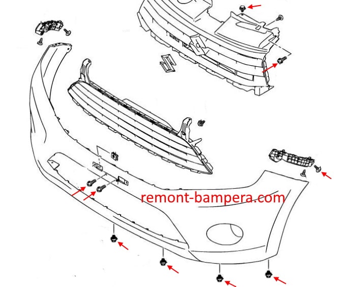 Suzuki Celerio II front bumper mounting scheme (2014-2023)