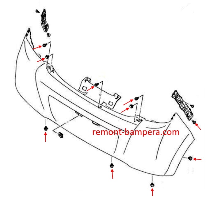 Rear bumper mounting diagram Suzuki Celerio II (2014-2023)