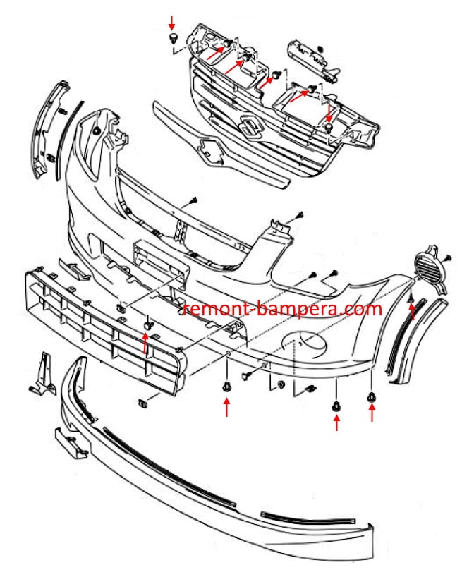 Suzuki Ignis II (2003-2008) front bumper mounting scheme