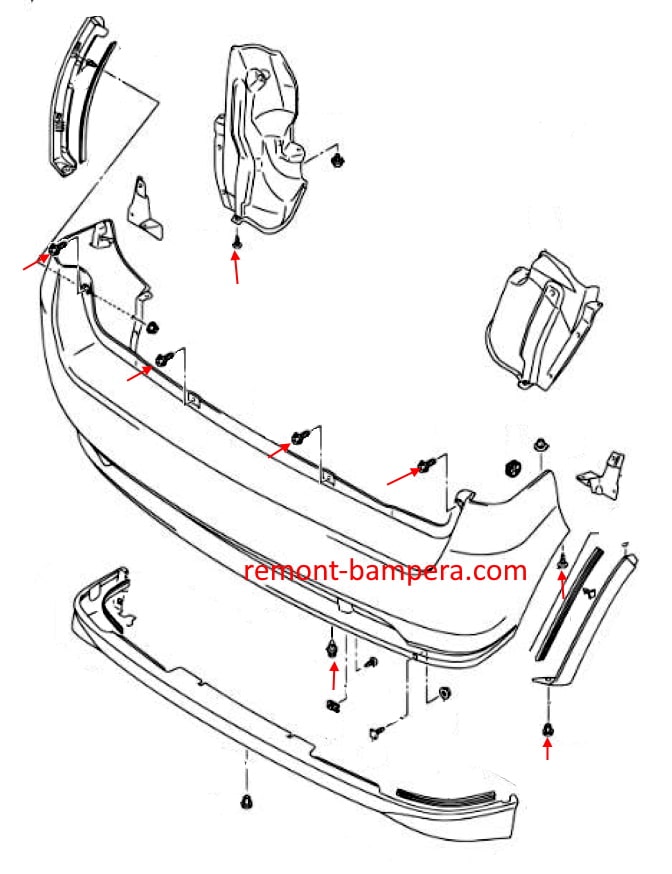 Suzuki Ignis II (2003-2008) rear bumper mounting scheme