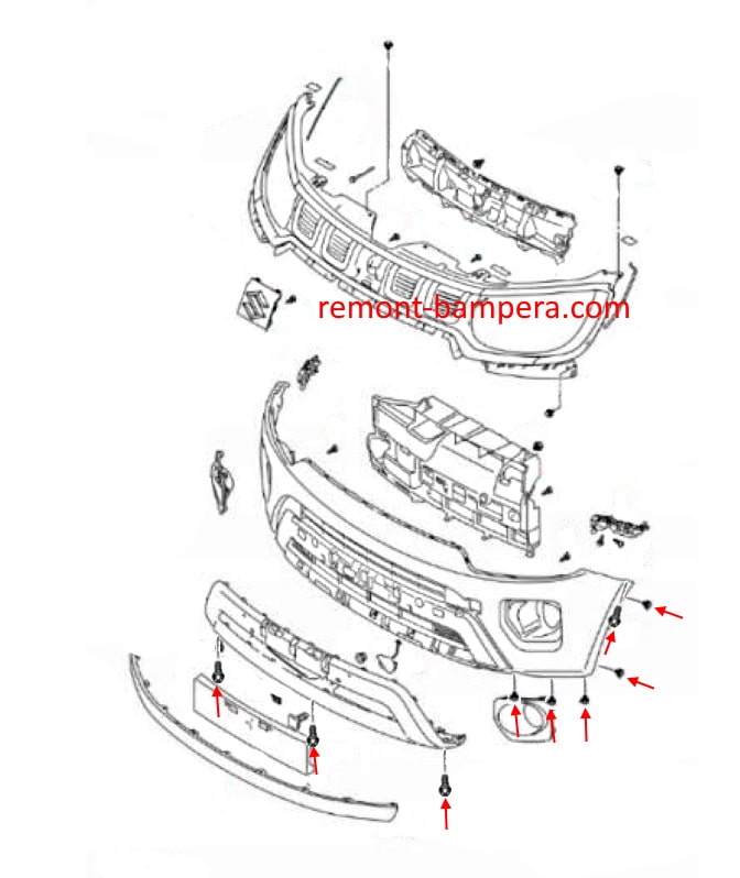 Suzuki Ignis III front bumper mounting scheme (2016-2023)