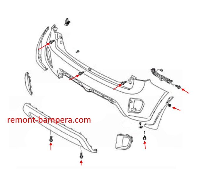 Suzuki Ignis III rear bumper mounting scheme (2016-2023)