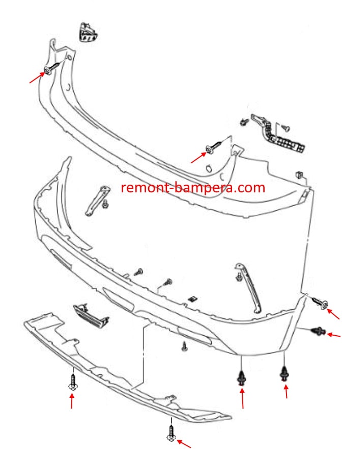 Rear bumper mounting diagram Suzuki SX4 II S-Cross (2013-2022)