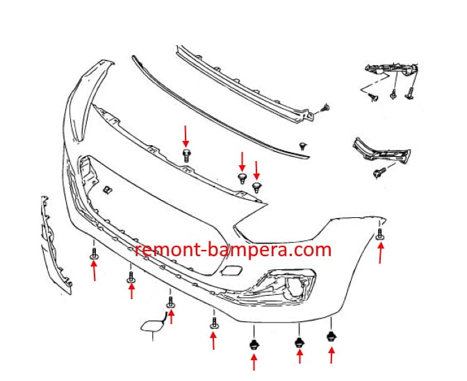 Схема крепления переднего бампера Suzuki Swift V (2017-2023)