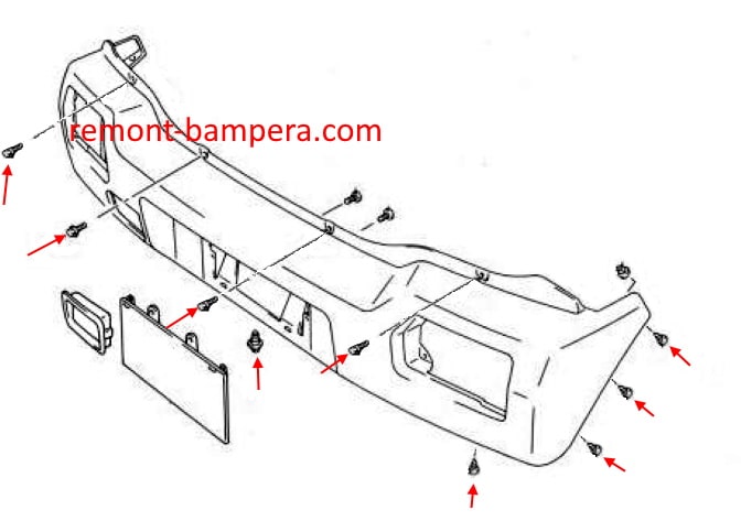 Schema di montaggio del paraurti posteriore Suzuki Wagon R+ I (1997-2000)