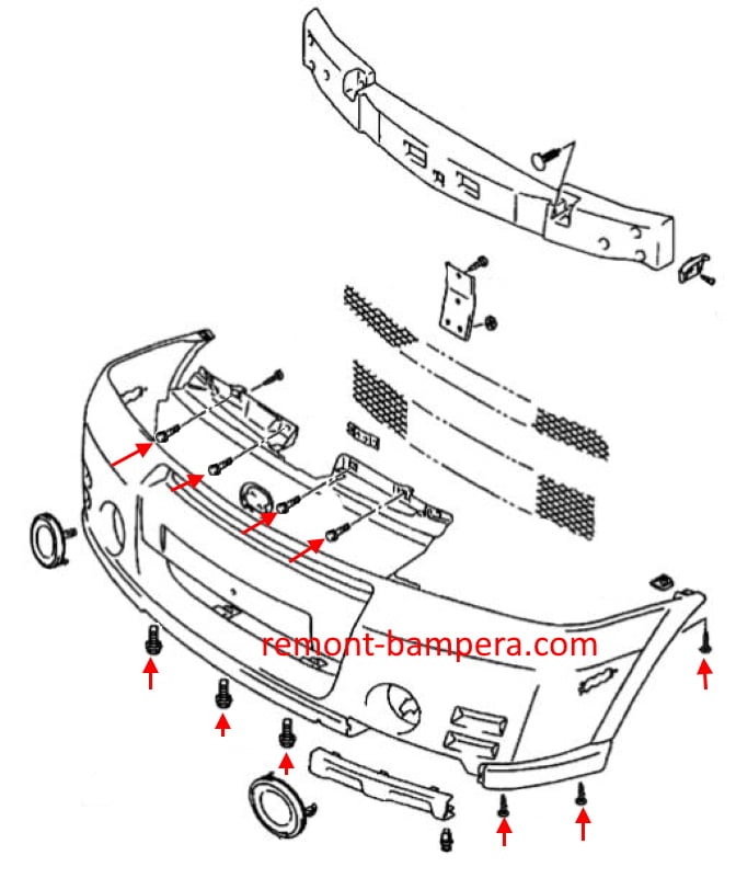 Aerio / Liana front bumper attachment scheme (2001-2007)