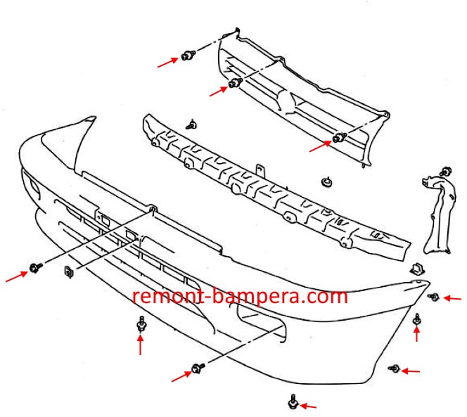 Front bumper mounting diagram Suzuki Alto IV (HA11) (1994-1998)