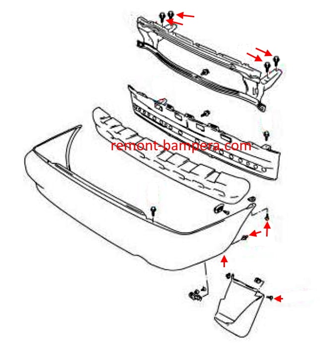 Rear bumper mounting diagram Suzuki Baleno I (1995-2002)