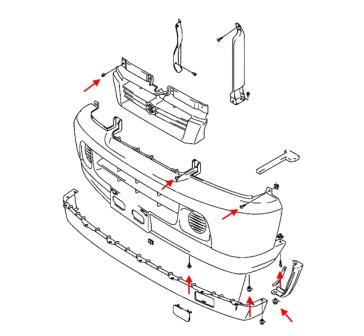 Schema attacco paraurti anteriore Suzuki Carry (Supercarry, Every) (1999-2013)